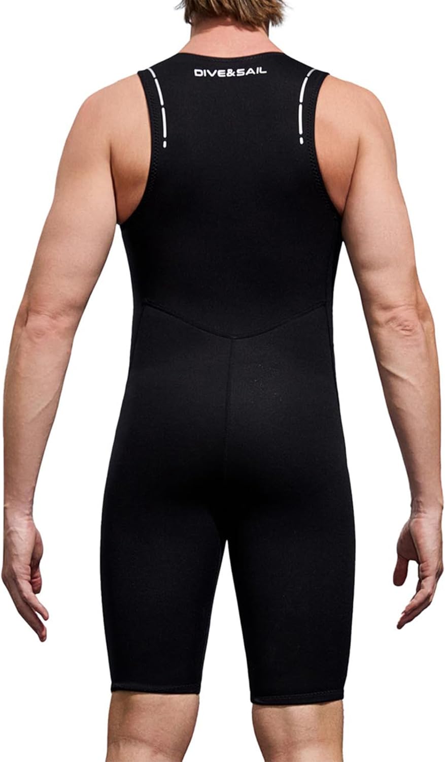 Men's One Piece Sleeveless Swimsuit 2mm Wetsuit Jumpsuit Swimwear Front Zipper Solid Color Bodysuit Black Large