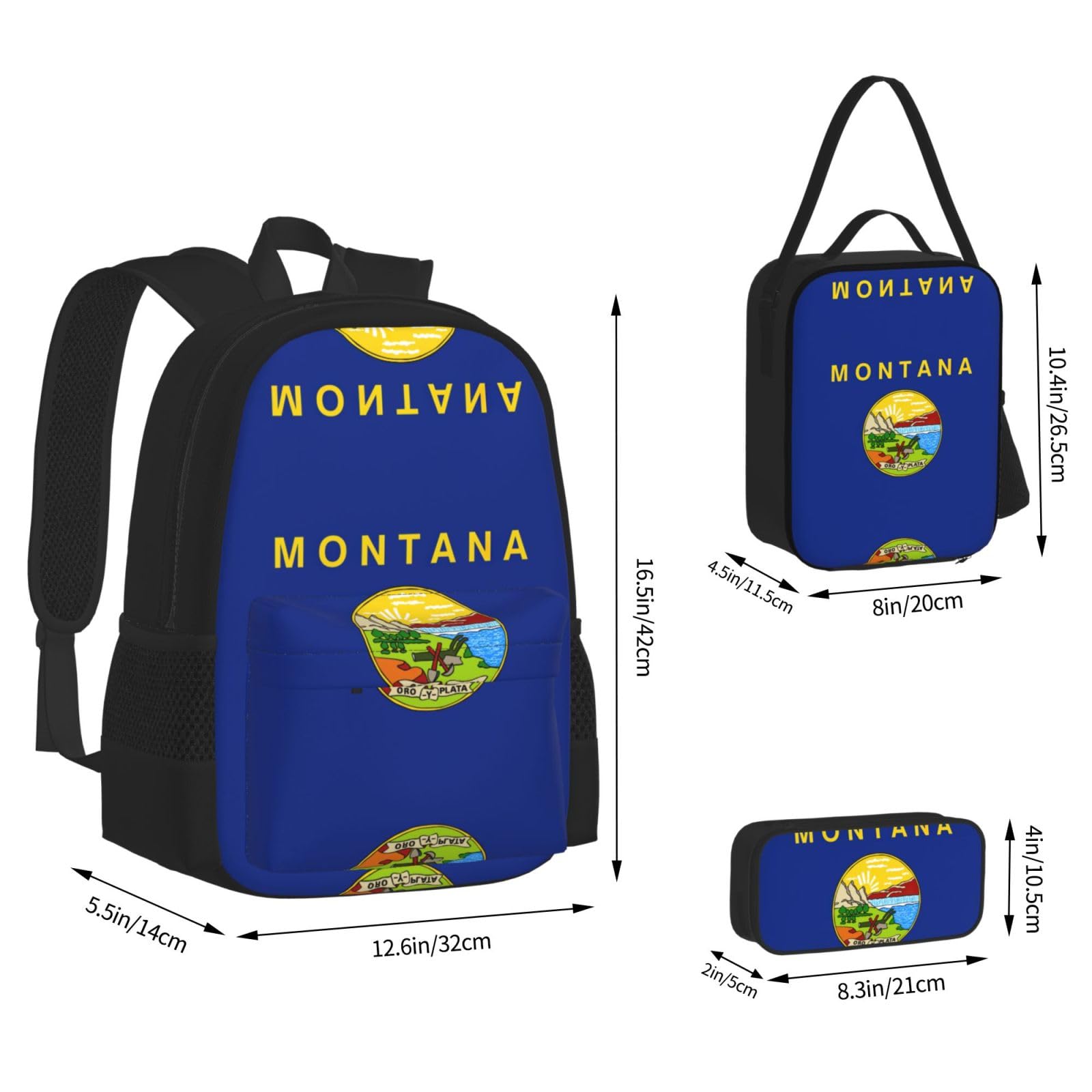 Montana flaga stanu plecak dziecko chłopcy dziewczęta pudełko na lunch szkoła torba zestaw uczniów szkoły student prezent, Czarny, One Size, Bagaż