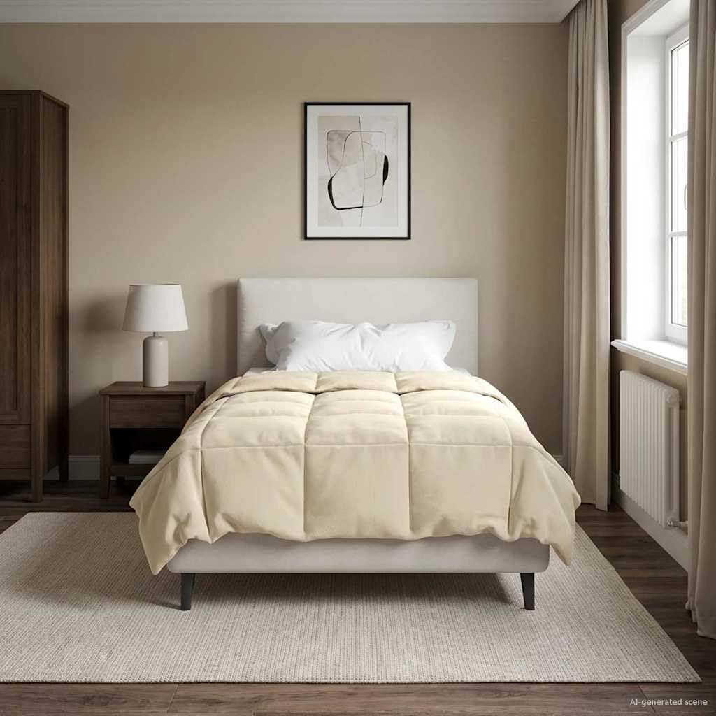 Edredón para todo el año, color crema, 140 x 220 cm, microfibra, transpirable, lavable, ligero, para dormitorio, verano, invierno, cómodo, fácil de limpiar, duradero, de doble cara, con