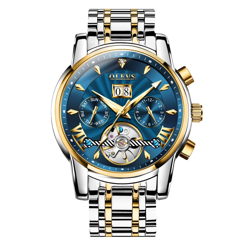 OLEVS Watch Men Automatic Luxury Dress Analog Tourbillon Big Day Date