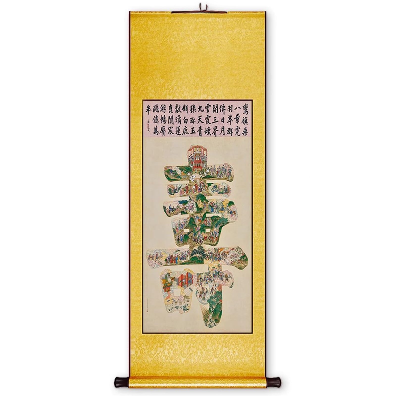 Uralte Chinesische Handarbeit Zum Aufhängen, Schlafzimmer-Feng-Shui-Dekor, Göttliche Geburtstagssegen-Kunstrolle, Geschenk-Kollektion Für Senioren(Gelb,148 * 59cm)