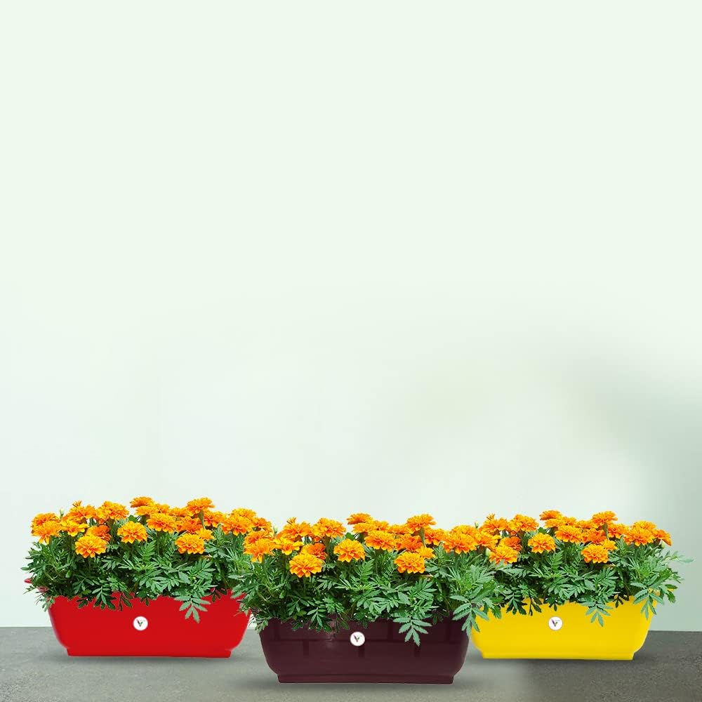 VINSHRA 20 Inch Pots Set of 3 Rectangular Brownish Yellow & Purple UV Protected Lightweight Windows Flowers Planters for Home & Balcony Garden Pots for Indoor and Outdoor