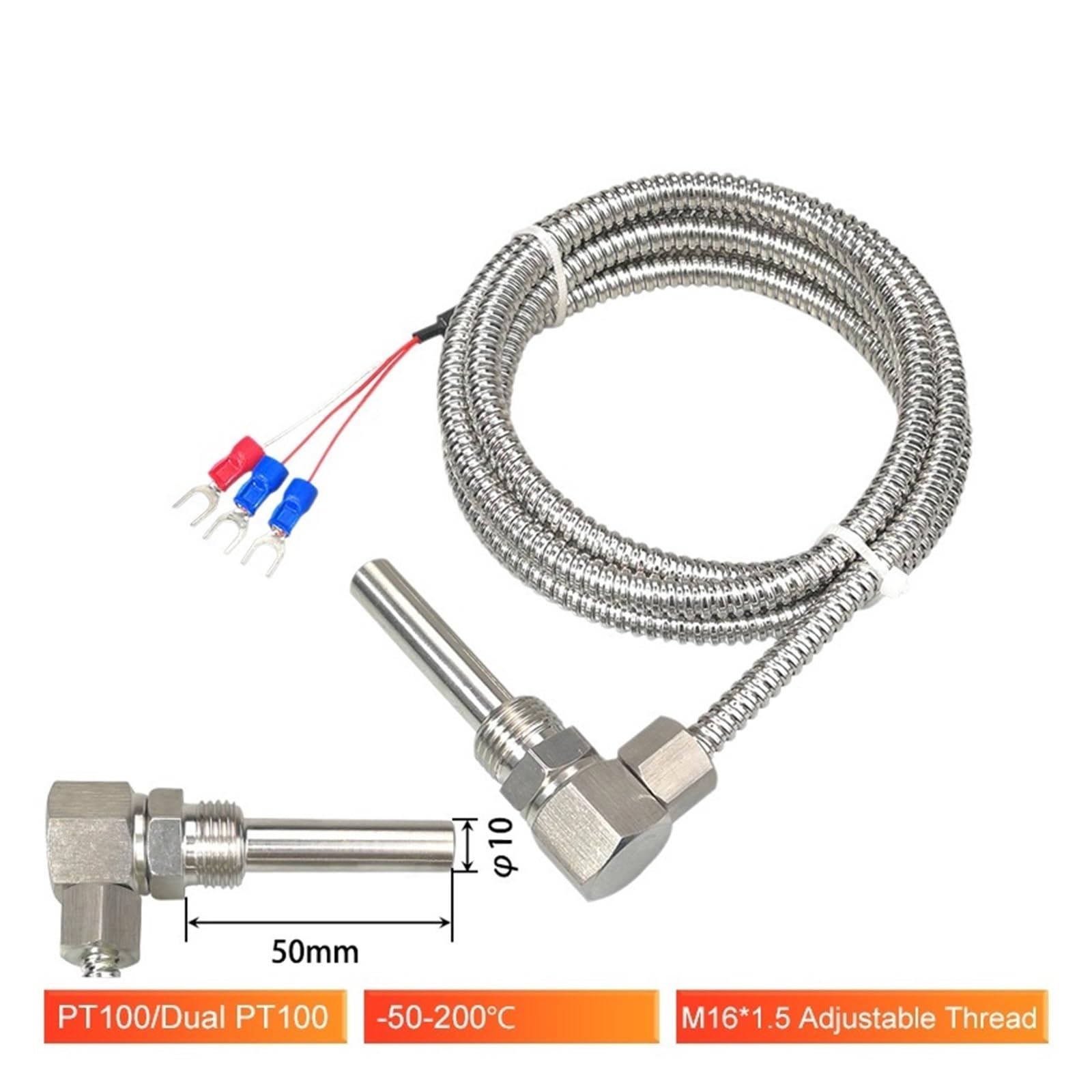 Sensor de temperatura del cojinete Sonda PT100 Sensor de temperatura roscado en forma de L Sonda industrial de acero inoxidable(Pt100 2M Dual)