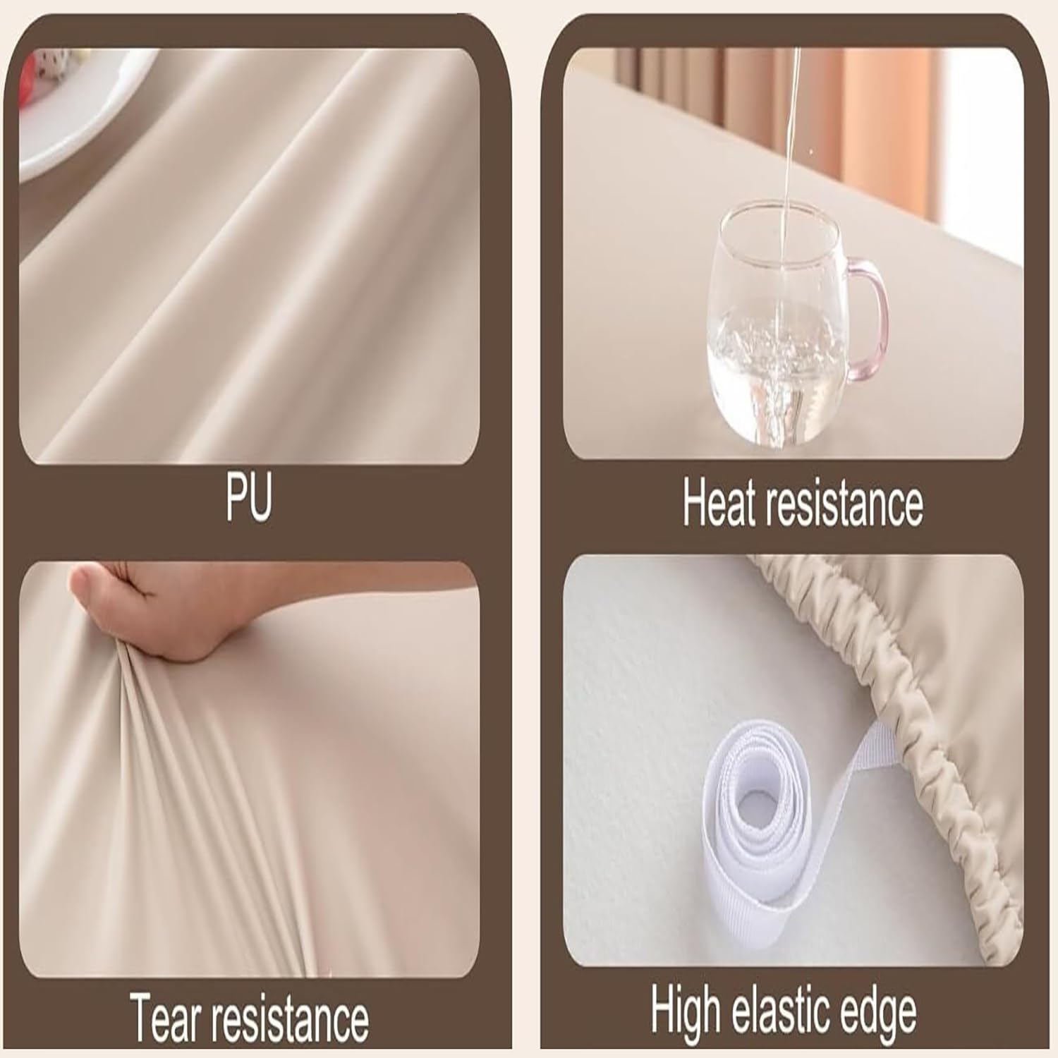Copritavolo Quadrata Impermeabile 60×60-100×100cm Tovaglia Antimacchia Rettangolare 60×120 80×130 90×150 90×140cm Bordo Elasticizzato for Interno ed Esterno(Beige,100x100cm/40x40in)