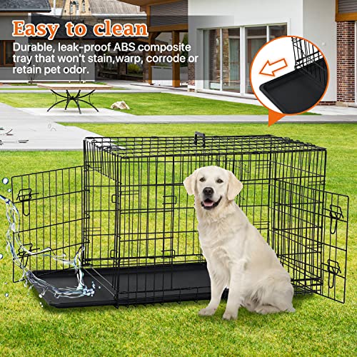 48 Inch Large Dog Crate Dog Kennel Cage Metal Wire Crates Pet Cages Double-Door Foldable Kennels with Handle and Plastic Tray Indoor&Outdoor,Black XXL 48 Inch Large Dog Crate Dog Kennel Cage Metal Wire Crates Pet Cages Double-Door Foldable Kennels with Handle and Plastic Tray Indoor&Outdoor,Black XXL