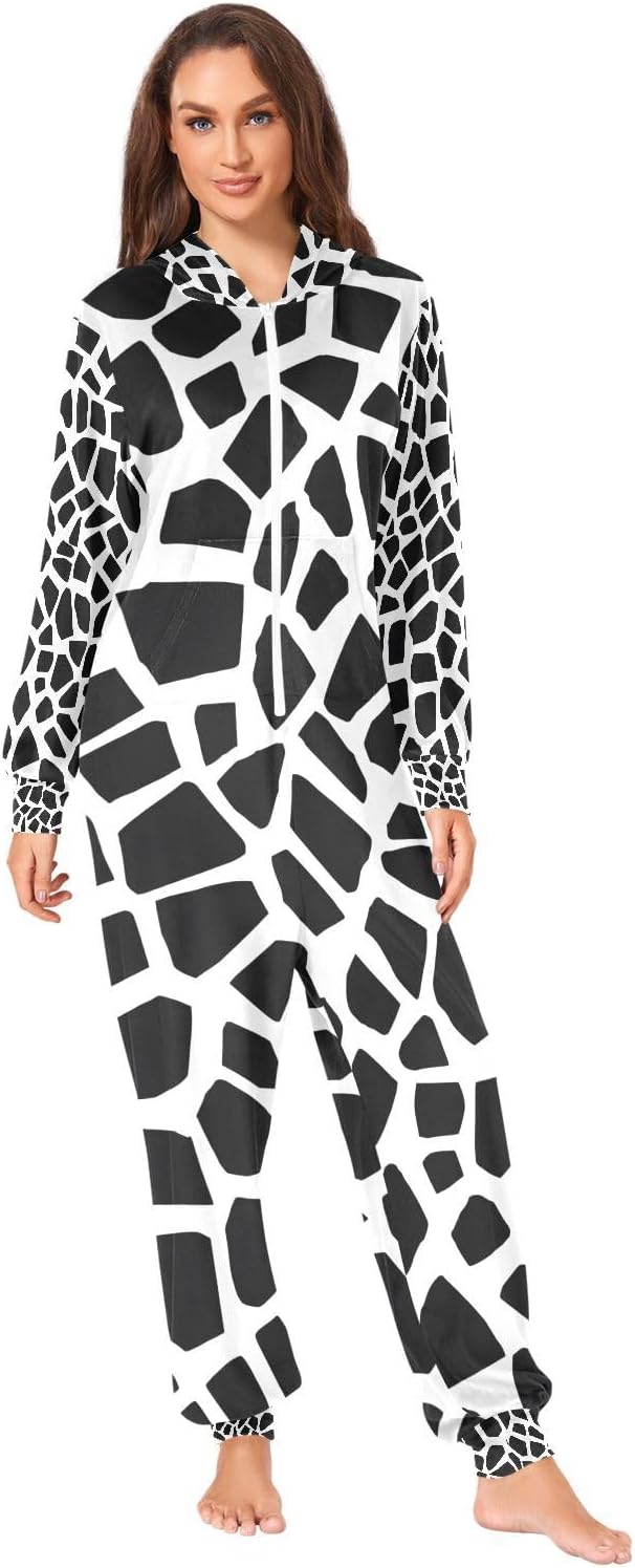 Irregular Black White Unisex Adult Onesie Pajamas Comfy One Piece Costume Jumpsuits Novelty Sleepwear Homewear for Men Women