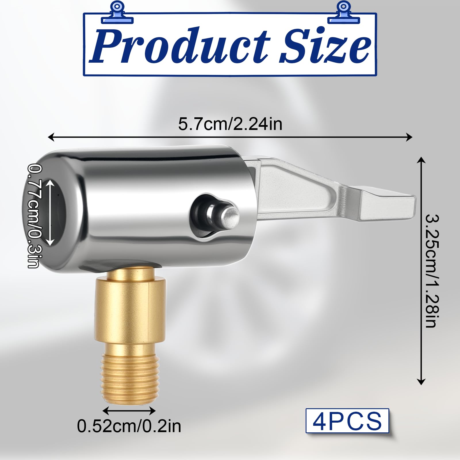TIESOME 4 sztuki adapterów do zaworu samochodowego, 8mm Easy Pump zawór samochodowy z dźwignią, mosiężny adapter do pompy powietrza z dźwignią, przenośny klips do pompy powietrza do samochodu, roweru