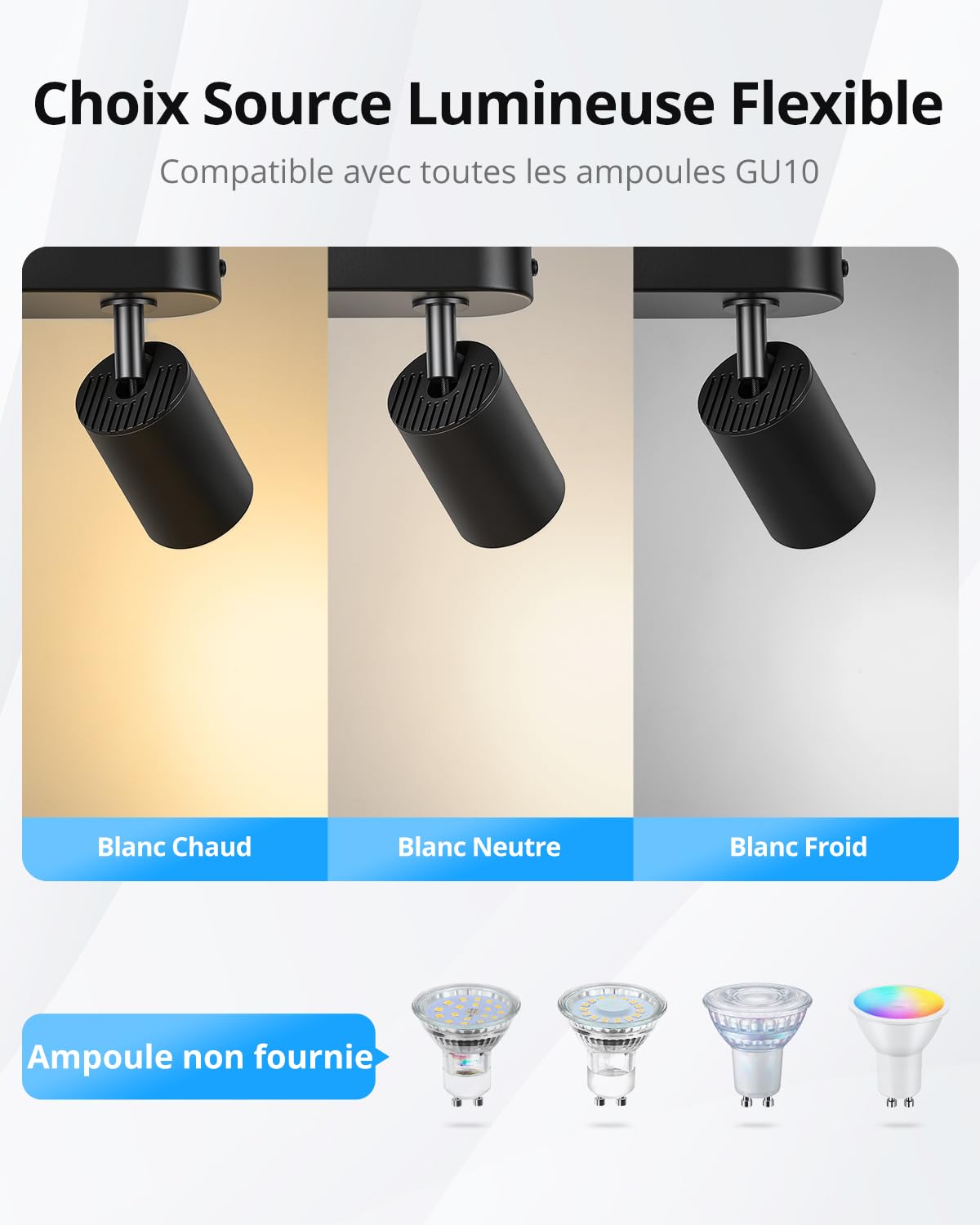 Gr4tec Plafonnier 4 Spots Orientable GU10, Moderne Rampe de spots Noir