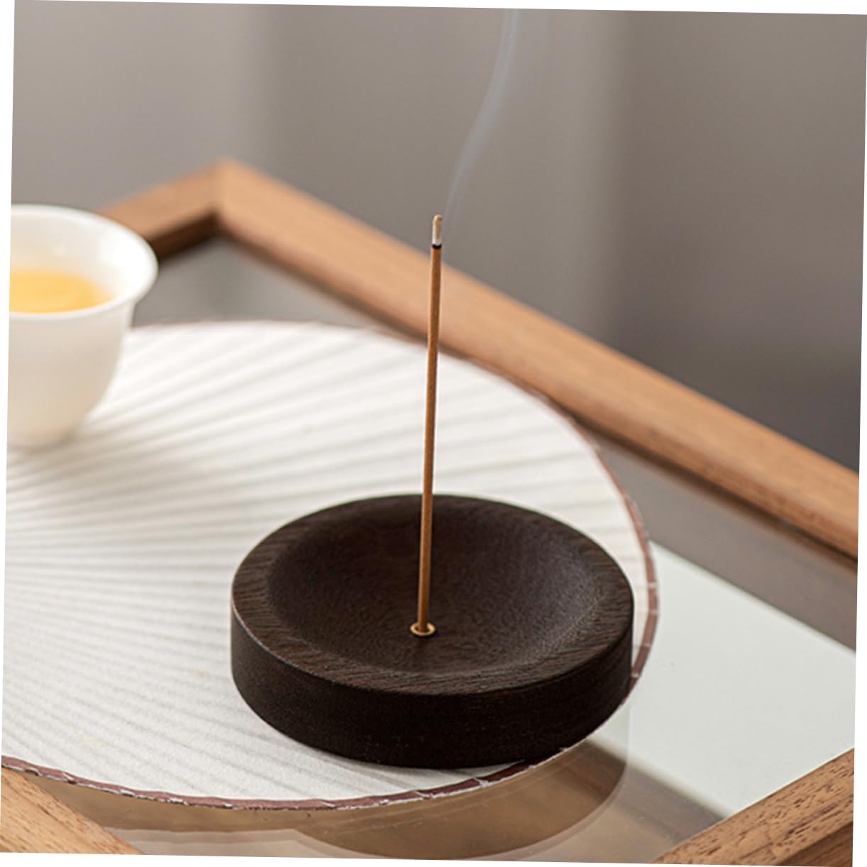 PRETYZOOM 4 Stück Räucherstäbchen Diffusor Wärmer Holzkohlebrenner Weihrauch Streichhölzer Handhaben Im Freien Runden Duftend Deckel Schlag Weihrauchhalter Stöcke Hölzern Dark Brown
