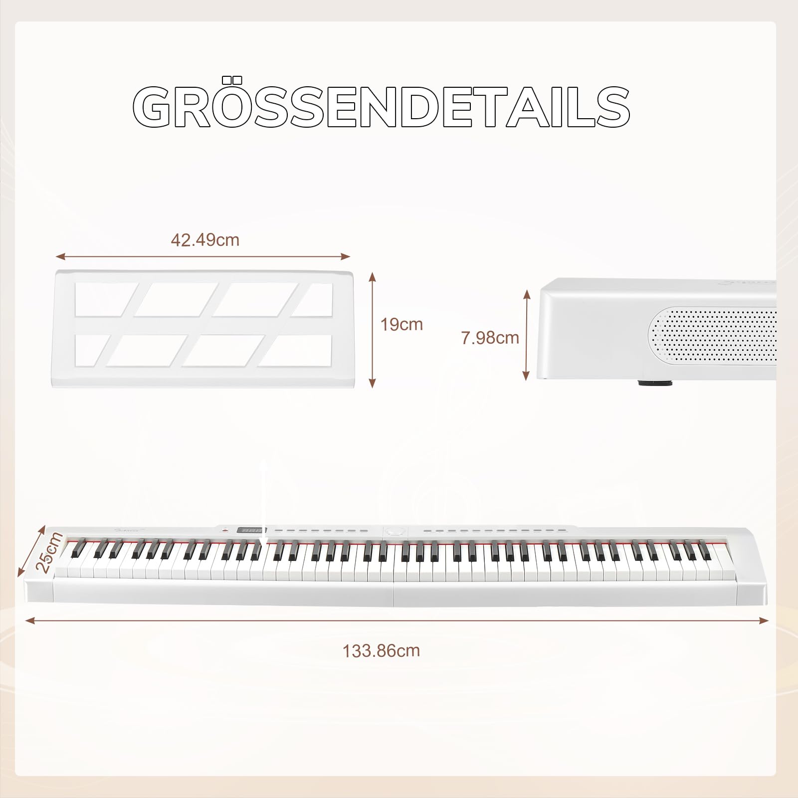 Bonnlo GPP-105 E Piano 88 Tasten, Digitalpiano Semi-Gewichtete Tastatur mit Dual-Bluetooth, Kopfhörer, Sustain-Pedal-System, Ständer, für Musikliebhaber und Anfänger, Weiß