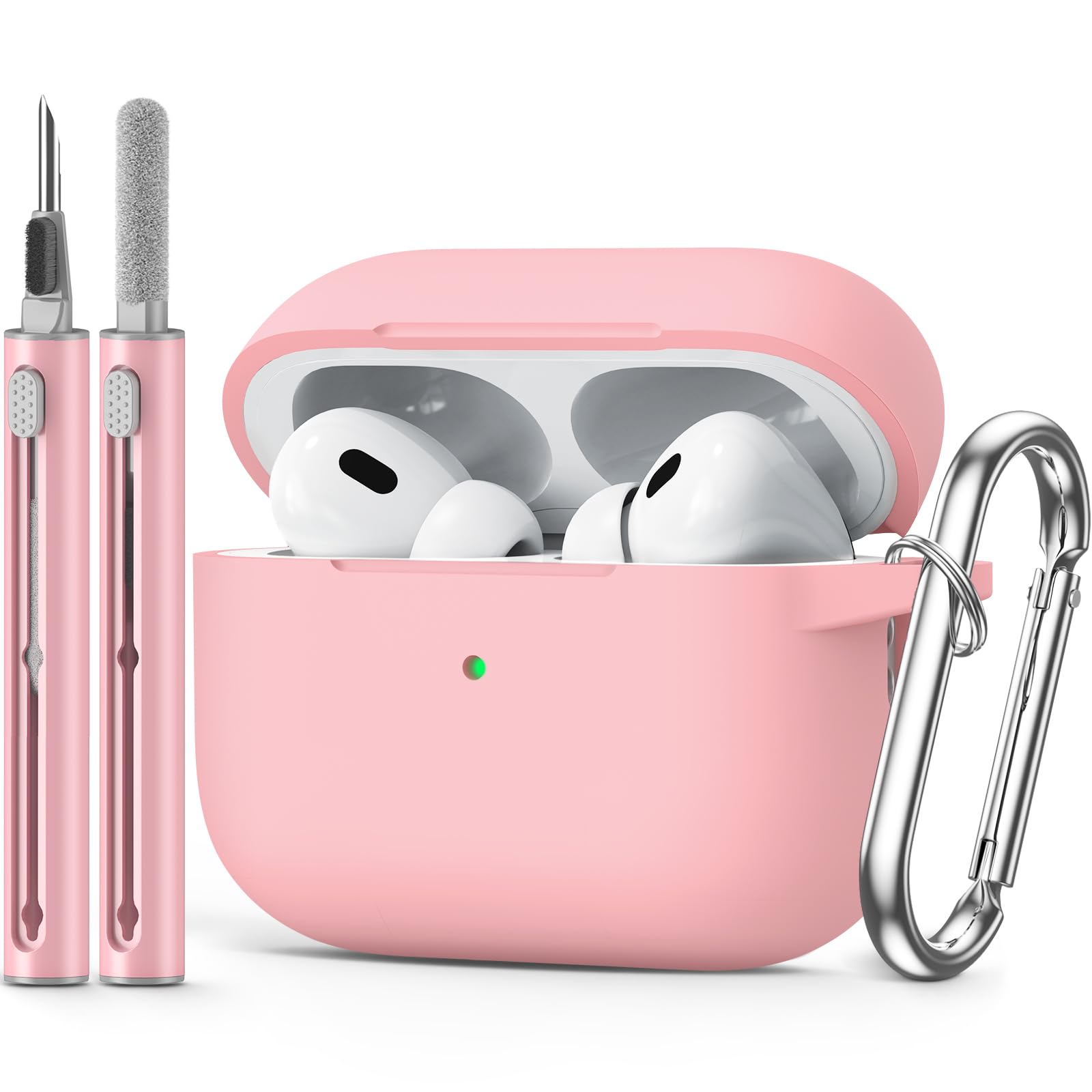 Ljusmicker AirPods Pro 2nd/1st Gen Case Cover (2023/2022/2019) with Cleaner Kit,Soft Silicone Protective Cover for Apple AirPod Pro 2 Generation Charging Case,AirPods Pro Case with Keychain-Pink