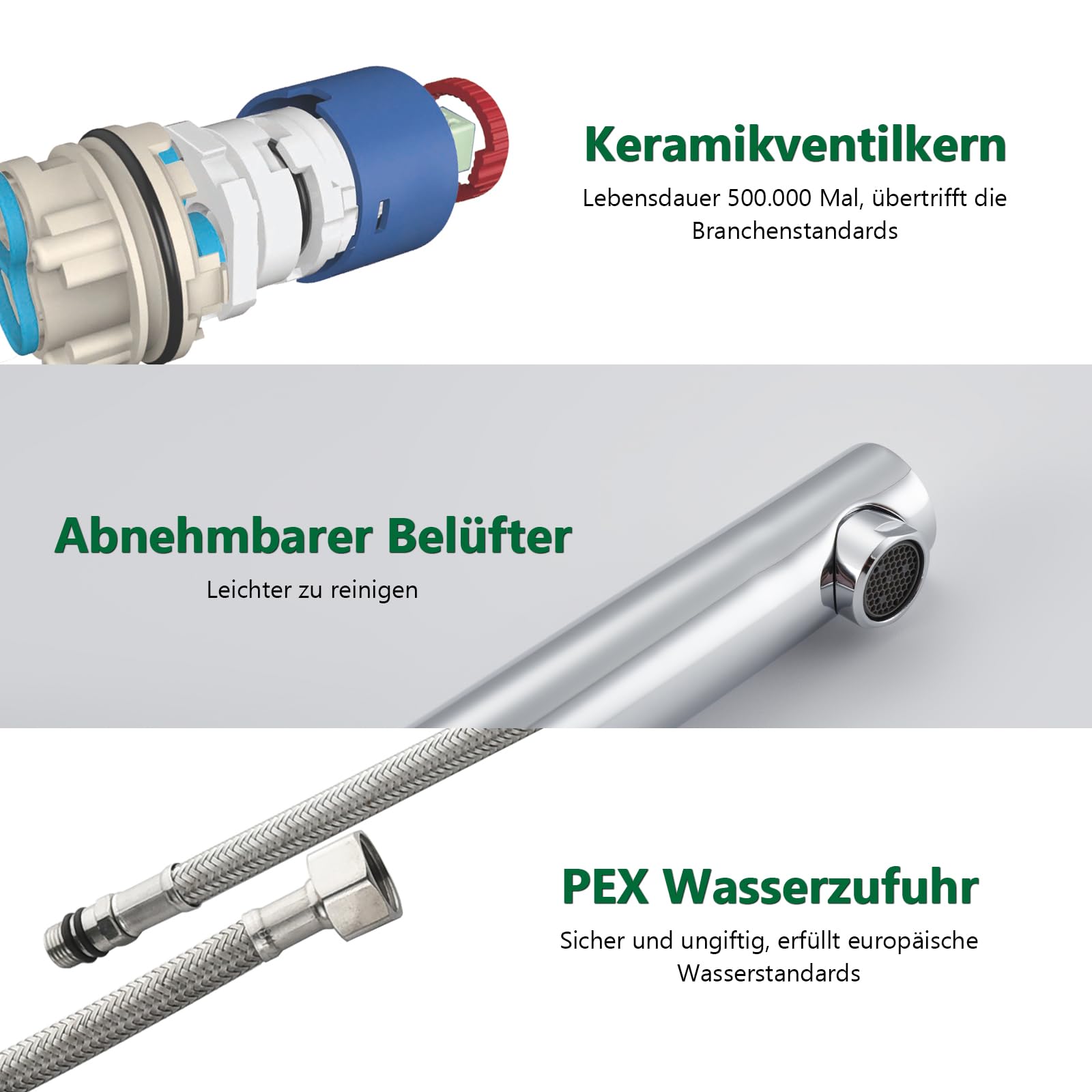 Wasserhahn Bad Hoch Chrom, Waschtischarmatur aus Edelstahl | Waschbecken Armaturen mit Auslauf Höhe 225mm, Einhand Badarmatur Mischbatterie für Aufsatzwaschbecken, Badezimmer, Gäste-WC