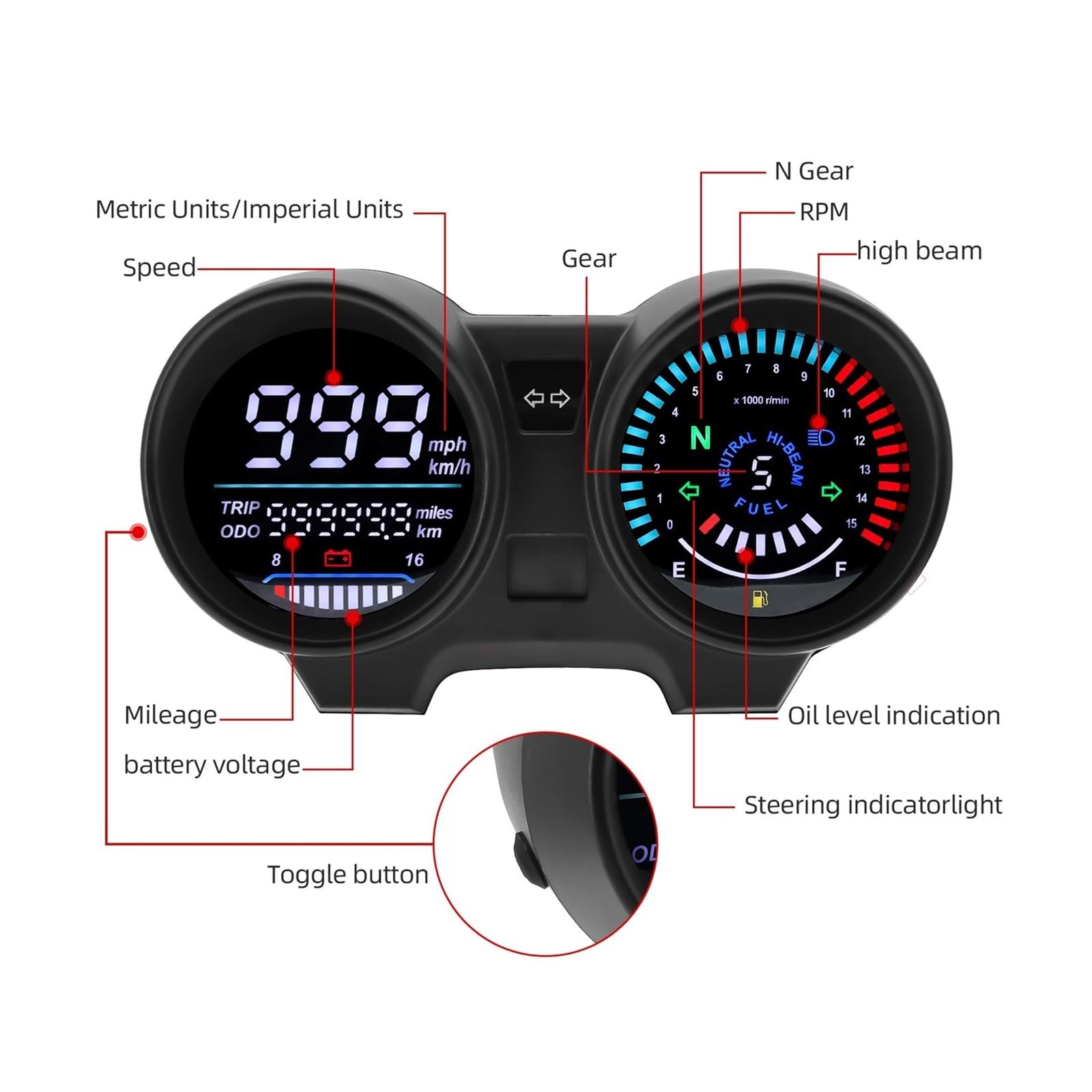Speedometer Odometer Meter Digital Dashboard Electronics Motorcycle RPM Meter Speedometer Gauge for Titan 150 CG150 Fan150 2010