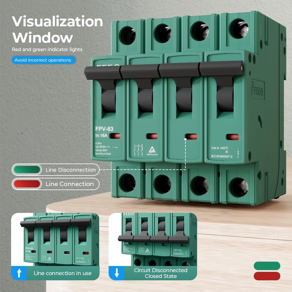 Diferencial Auto Rearmable Disyuntor For Sistema Fotovoltaico MCB, 4P, 6A, 10A, 16A, 20A, 25A, 32A, 40A, 50A, 63A, CC, 1000 V(25A)