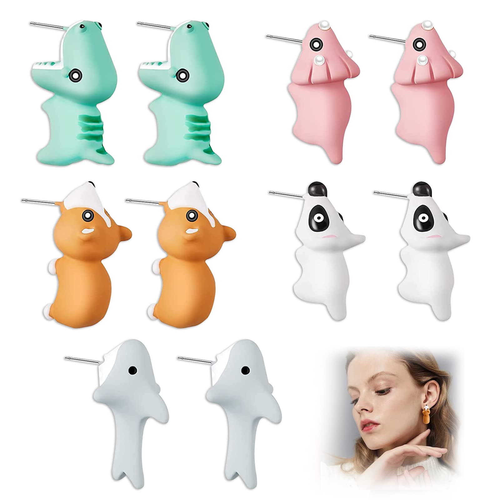 Cute Animal Bite Earring Studs - 3D Clay Polymer Animal Ear Studs - Fashion Simple handmade Polyer Animal Stud Earrings for Girls Women