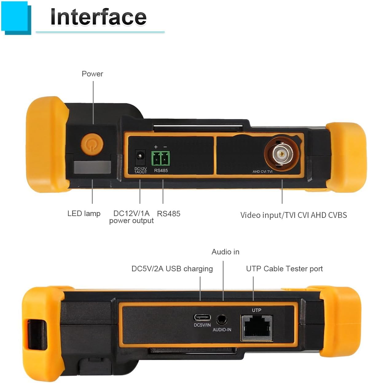 EVERSECU 4.3 Inch CVI TVI AHD CCTV Camera Tester Monitor - 8MP HD Auto Recognition, DC12V Power Output, 5200mAh Battery - Supports PAL/NTSC, Coaxial PTZ Control, Media Player & Audio Test