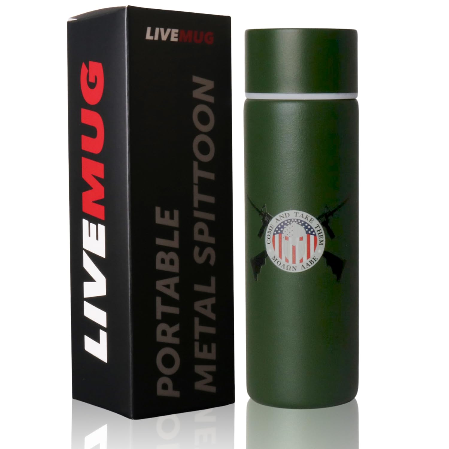 LIVEMUG Pocket Spittoon Bottle for Chewing Tobacco - 5 Oz Stainless Steel Portable Spit Cup, Dip Spitting Bottle - Wide Mouth, Spill Resistant Spitter, Army Green