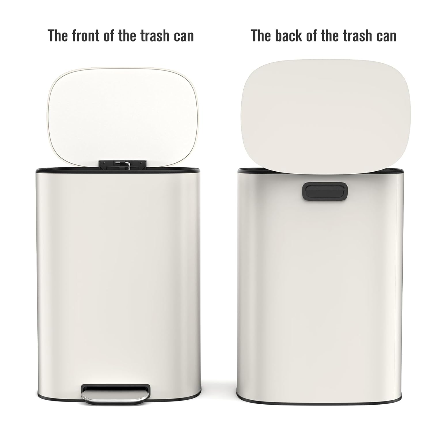 13 Gallon Stainless Steel Kitchen Trash Can, Metal Foot Pedal Trash Can with Lid Quiet Close, Oval Large Garbage Can with 30 Garbage Bags for Bathroom, Commercial, Home, Office - White