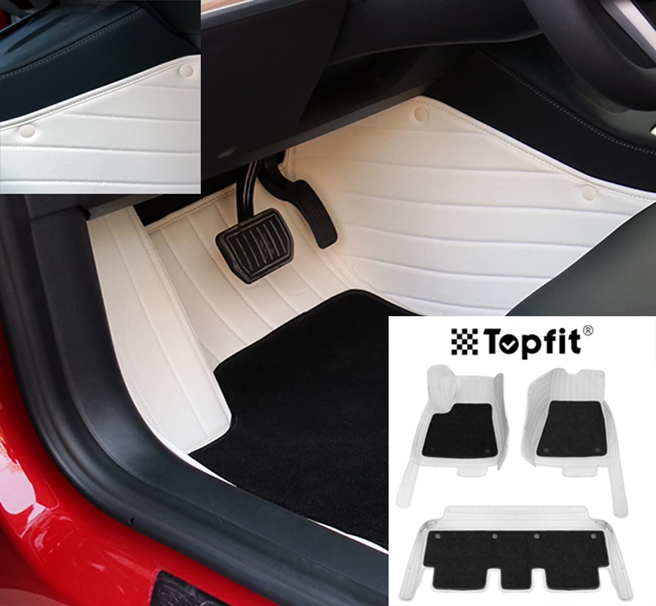 Photo 1 of Topfit for Tesla Model X Floor Mats All-Weather Leather Foot Mat Cover 2016-2021 Model X (5 Seaters)