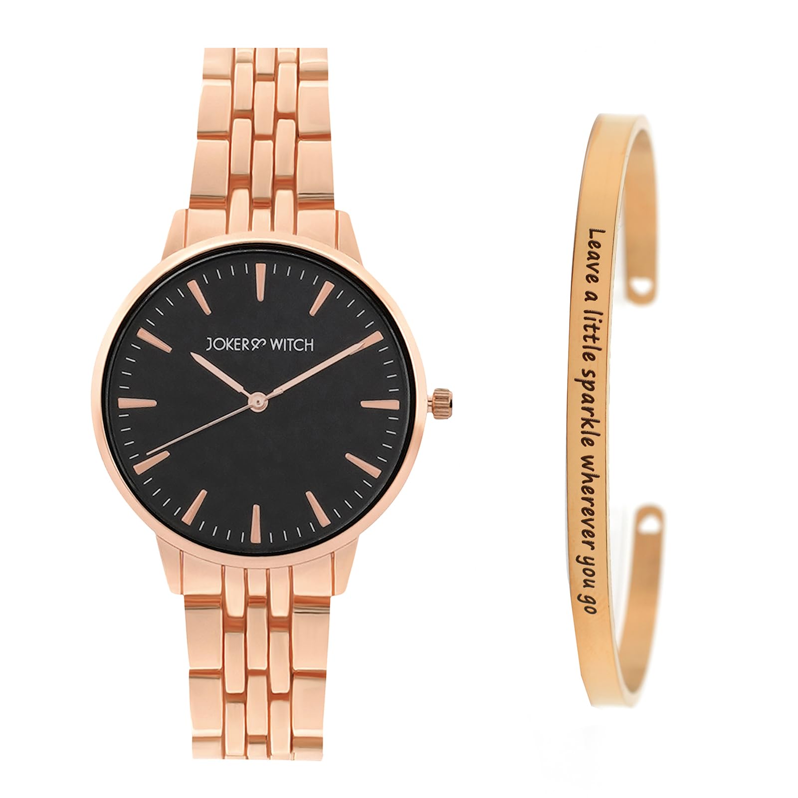 Joker & Witch Stainless Steel Women Joker&Witch Juniper Rose Gold Analogue Watch Bracelet Stack, Black Dial, Rose Gold Band (B0CCVW9VXK) Amazon Price History, Amazon Price Tracker