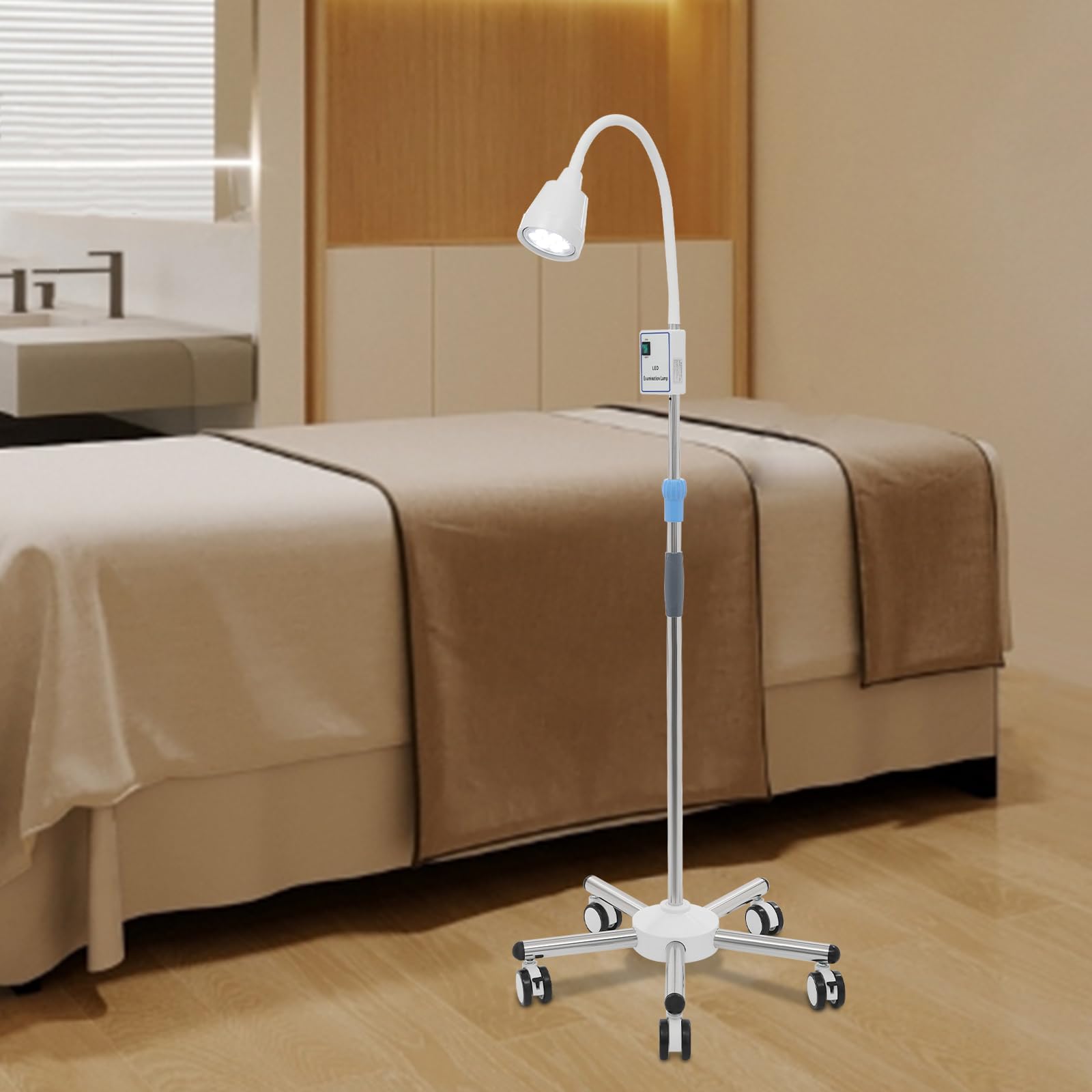 Lampe d'examen chirurgical LED - Lampe d'examen médical - Lampe de sol rotative à 360° - Éclairage dentaire et oral - Hauteur réglable