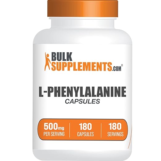 BULKSUPPLEMENTS.COM L-Phenylalanine Capsules - Phenylalanine Supplement - L-Phenylalanine 500mg - L Phenylalanine - Amino Acids Supplement - 1 Capsule per Serving - 180-Day Supply (180 Capsules)