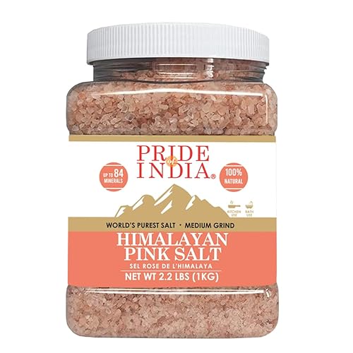 Pride Of India - Sal rosa pura del Himalaya - Enriquecida con más de 84 minerales naturales molienda media de 22 libras 352 onzas - Sal del Himalaya Pride Of India - Sal rosa pura del Himalaya - Enriquecida con más de 84 minerales naturales molienda media de 22 libras 352 onzas - Sal del Himalaya