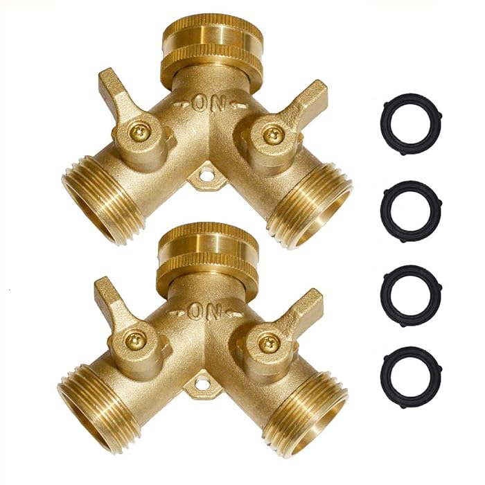 Buy Brass Hose Splitter Garden Hose Y Valve Connectors 2 way shut off