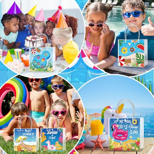 Image of Teenyyou 24 Pcs Pool Party Favor Bags Summer Pool Beach Theme Designs Clear Gift Bags Reusable PVC Tote Container with Handles for Baby Shower, Bridal Shower, Wedding, Birthday Party Supplies