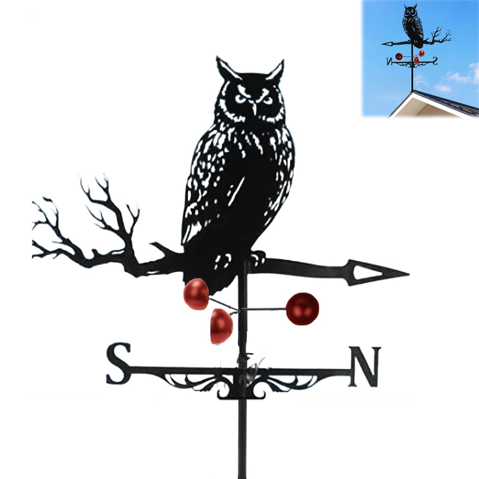 Domigard 3D Owl Weathervane Metal Wind Vane Weathercock,Roof Mount Weather Vane for Garden Farmhouse Yard Chicken Coop Patio Outdoor Decoration