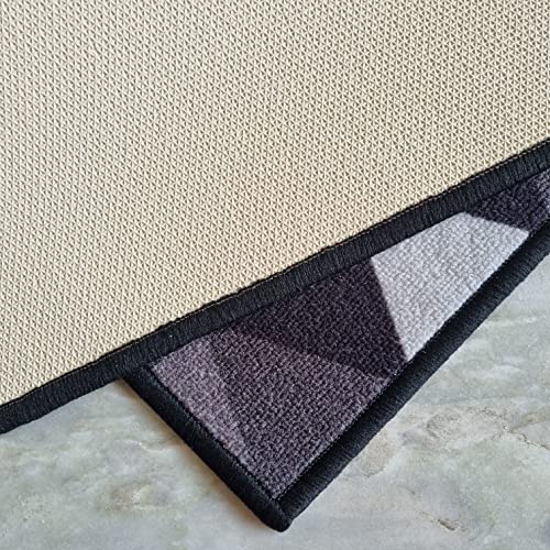 Image of Matz&More Anti Slip Multipurpose Floor Mat, 40x60cm, for Door, Entrance, Bathroom, Bedroom, Kitchen, Office, Geometric Grey Black
