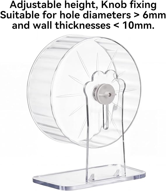 Super-Silent Hamster Exercise Wheel 22cm with Adjustable Stand Dual-Bearing Exercise Wheel Quiet Spinning Running Wheel for Hamster Hedgehog Gerbils Or Other Small Animals (Transparent, 22cm)