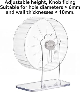 Super-Silent Hamster Exercise Wheel 22cm with Adjustable Stand Dual-Bearing Exercise Wheel Quiet Spinning Running Wheel for Hamster Hedgehog Gerbils Or Other Small Animals (Transparent, 22cm)