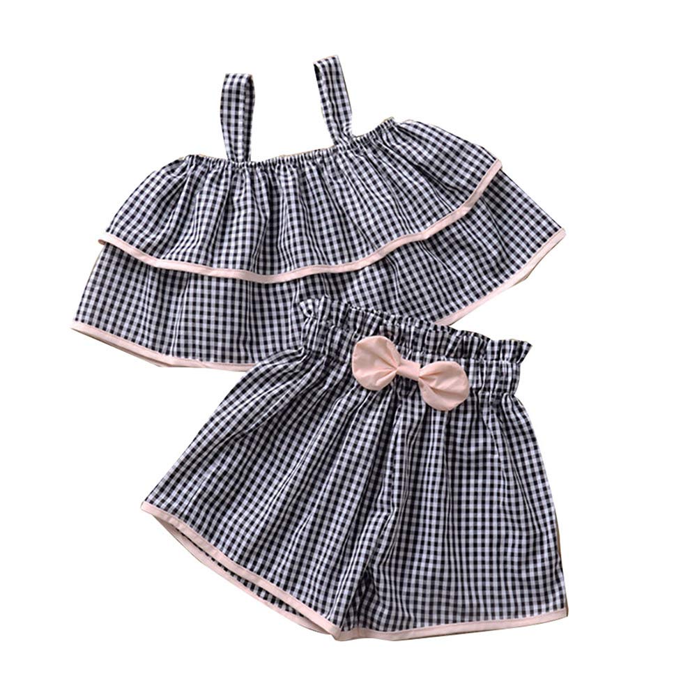 Hopscotch Baby Girls Cotton, Polyester Sleeveless Small Checked Printed Top and Short Set in Black Color for Ages 12-24 Months (Tnv-3082702)