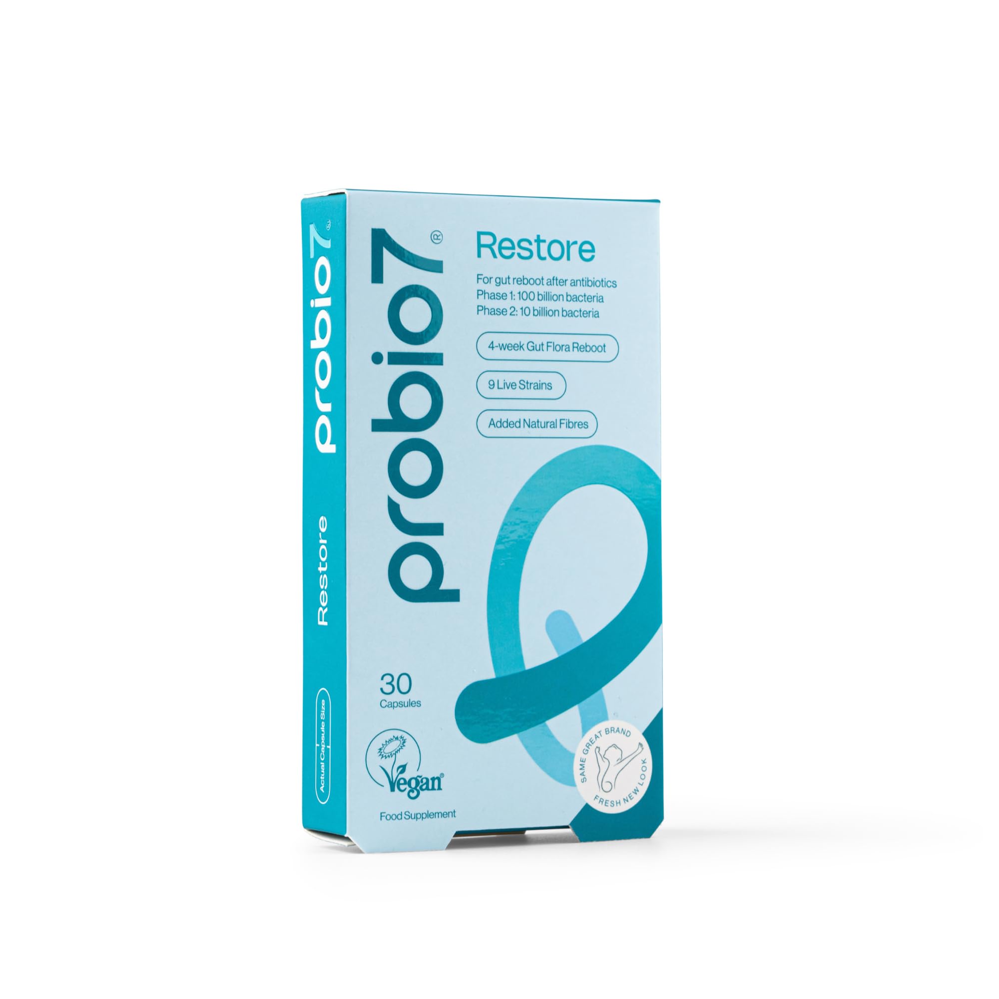 Probio7 Restore – 4-Week Gut Support for Antibiotic Recovery| 9 Live Strains | Gut Health Supplements, Probiotics for Gut Repair | 30 Vegan Capsules