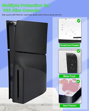 PS5スリムディスクエディション用フェイスプレート、傷防止防塵保護シェルカバー、Playstation 5スリムコンソール用、交換用プレート、PS5ディスクエディション用、ブラック