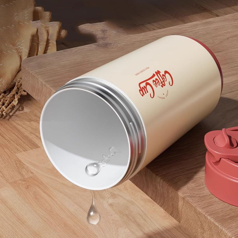 Kubek podróżny 450 ml kubek termiczny ze stali nierdzewnej szczelna pokrywka czerwony, biały, czerwony i biały, czarny ceramiczny wkład, z linką do noszenia, z klamrą blokującą do zimnych