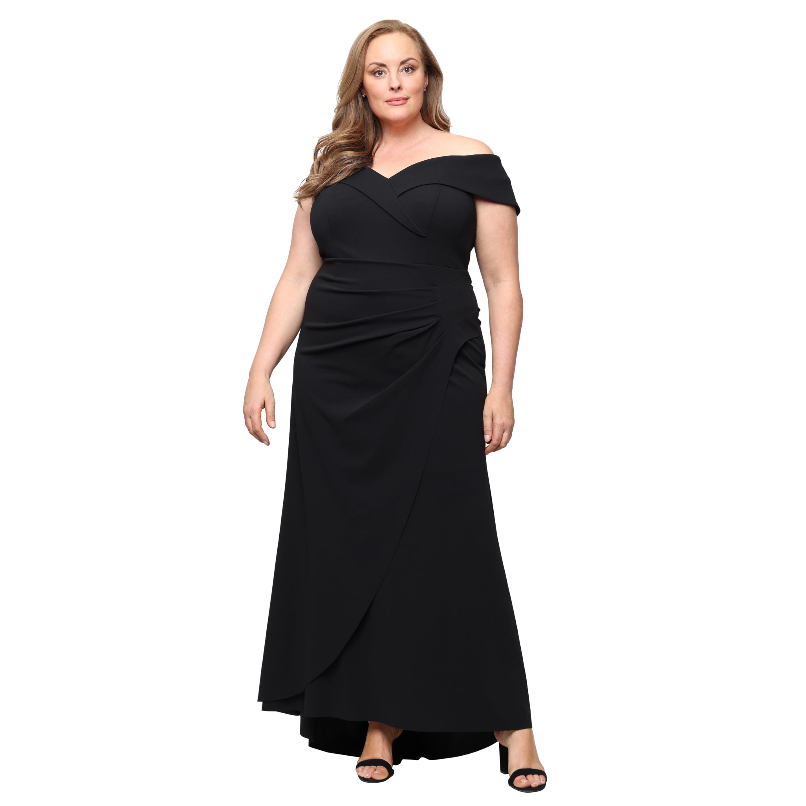 Alex Evenings Women's Off the Shoulder Stretch Crepe Dress with Fishtail Back, Floor Length Mother of the Bride Dress