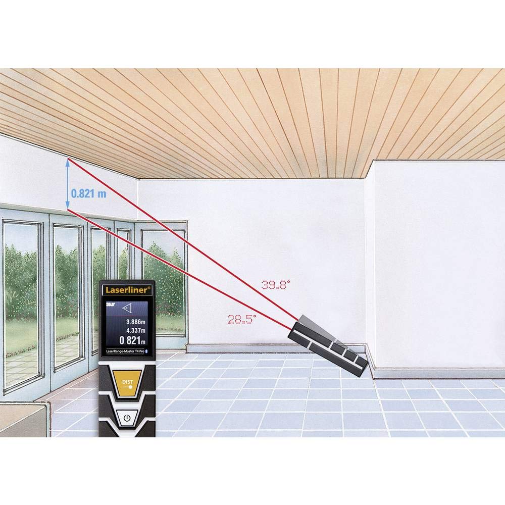 LASERLINER - LaserRange-Master T4 Pro - Télémètre - Mesures précises - Longueurs, surfaces, volumes - Mesure angles - Portée 40 m - Écran tactile - Bluetooth - Filetage pour trépied - Facile
