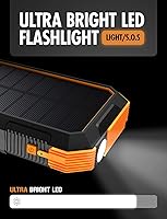 Vista 5 de ToughTested Banco de energía solar de 24000 mAh, cargador portátil de carga rápida, batería externa con linterna LED, IP67 impermeable a prueba