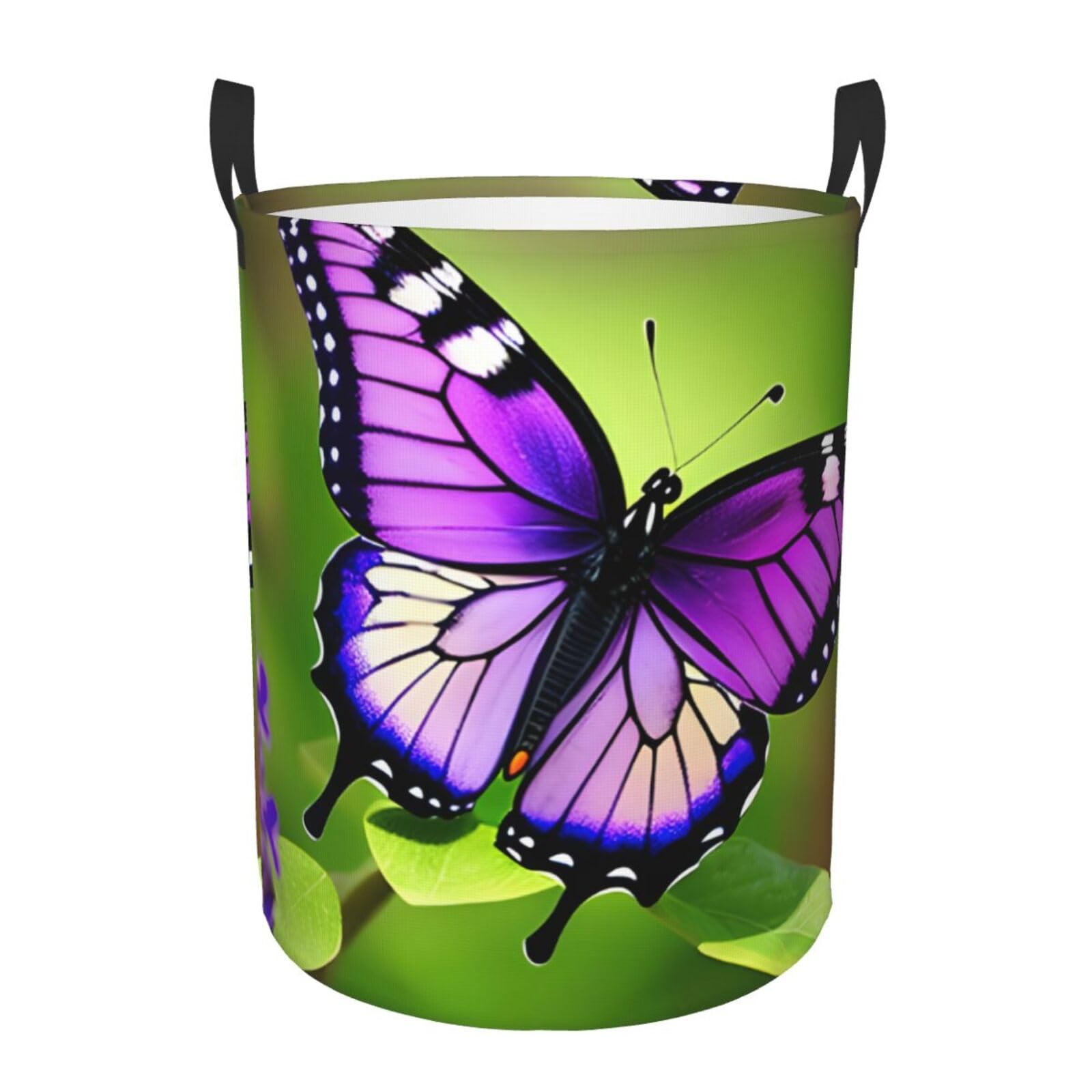 S Collapsible Laundry Hamper Round butterfly purple Print Storage