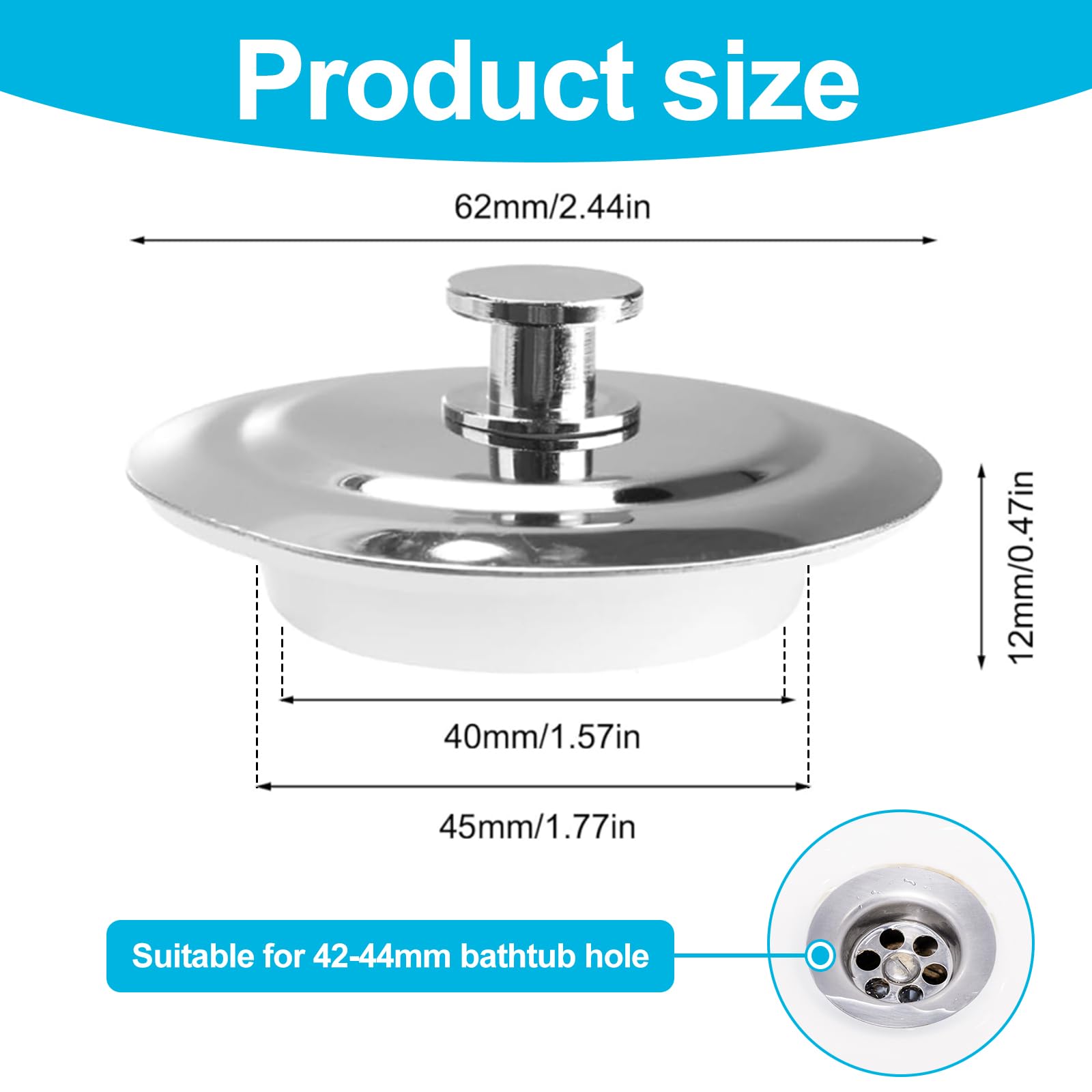 Tappo Universale Per Vasca E Lavello | Acciaio Inox | Diametro 42-44 Mm | Tenuta Stagna | Per Bagno E Cucina - Foto 6