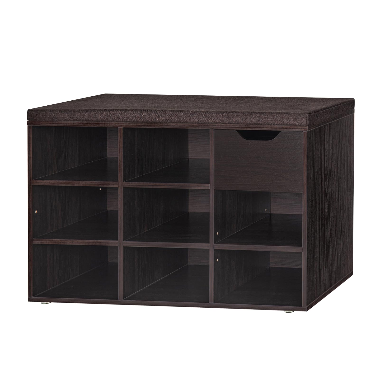 DINZI LVJ Shoe Bench,Entryway Storage Bench with Drawer and 8 Cubbies,Cubby Rack Adjustable Shelves,Shoe Organizer Cabinet for Living Room,Bedroom,Mudroom,Closet Garage,EspressoThe Forest Stewardship Council