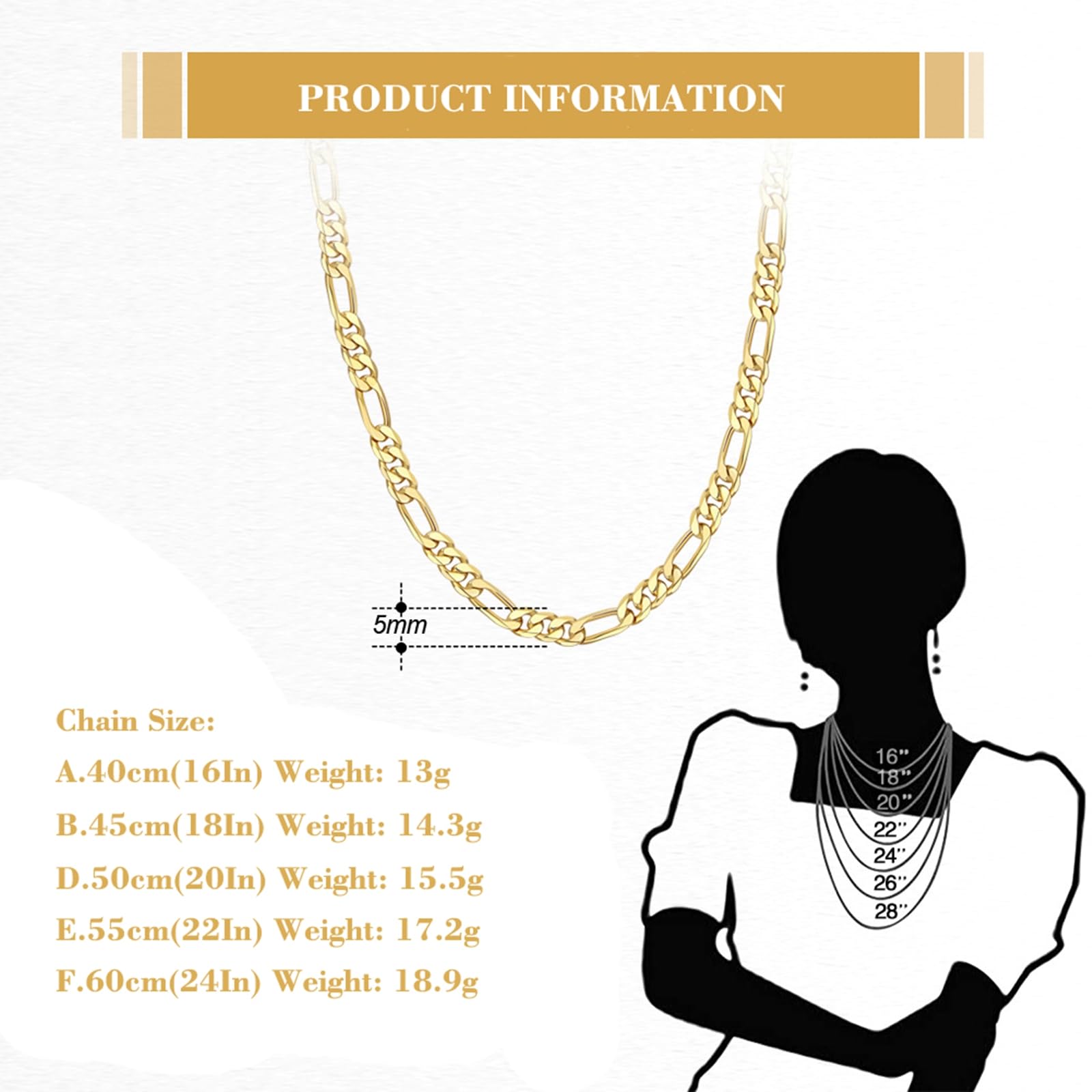 Collares de plata de ley 925 para mujeres y hombres, collar de joyería para parejas, collar de cadena Figaro simple de 5 mm de ancho, joyería de regalo de cumpleaños