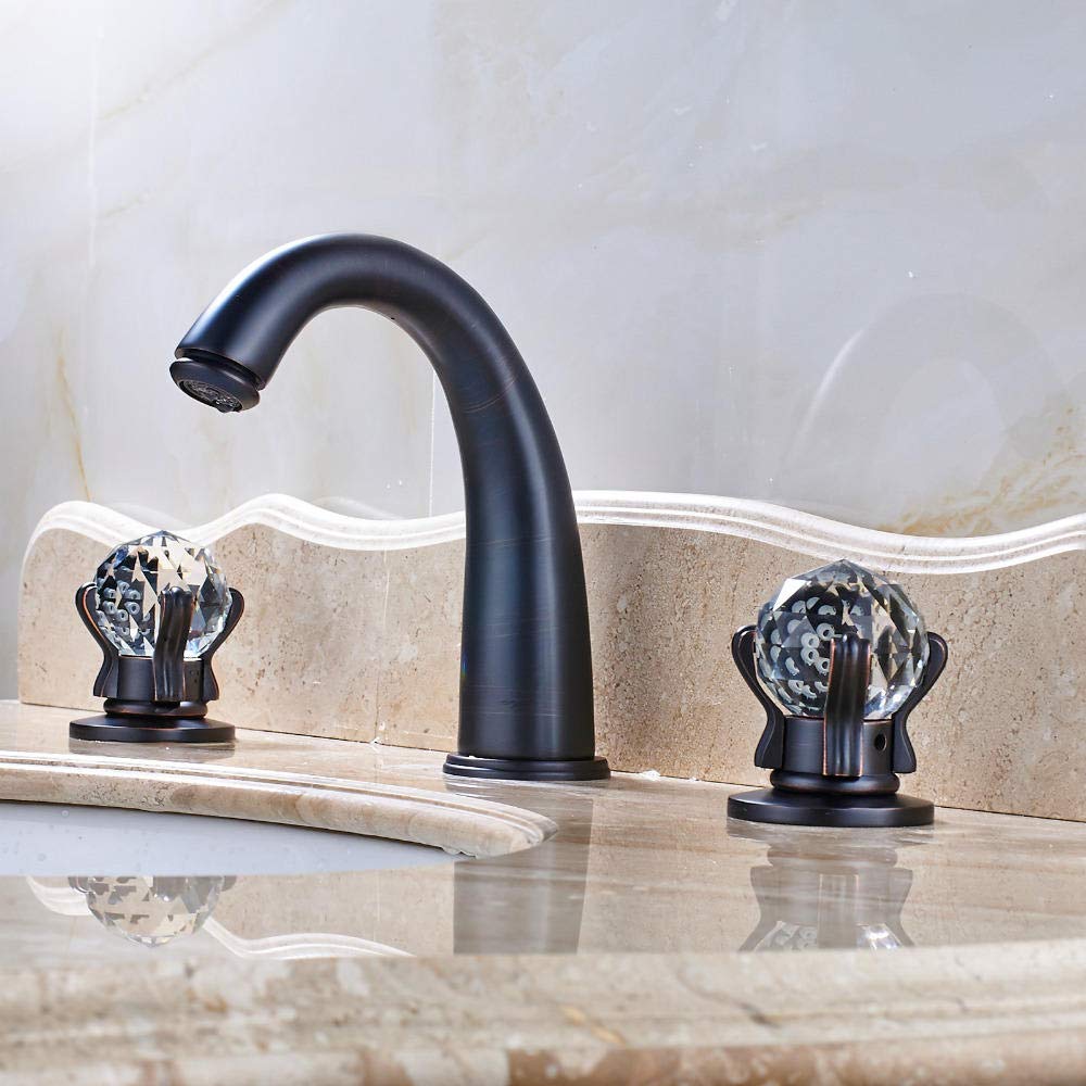 Style Waterfall Bout + Two Crystal Handle Rubinetto Miscelatore Lavabo Miscelatore finitura bronzo bronzo