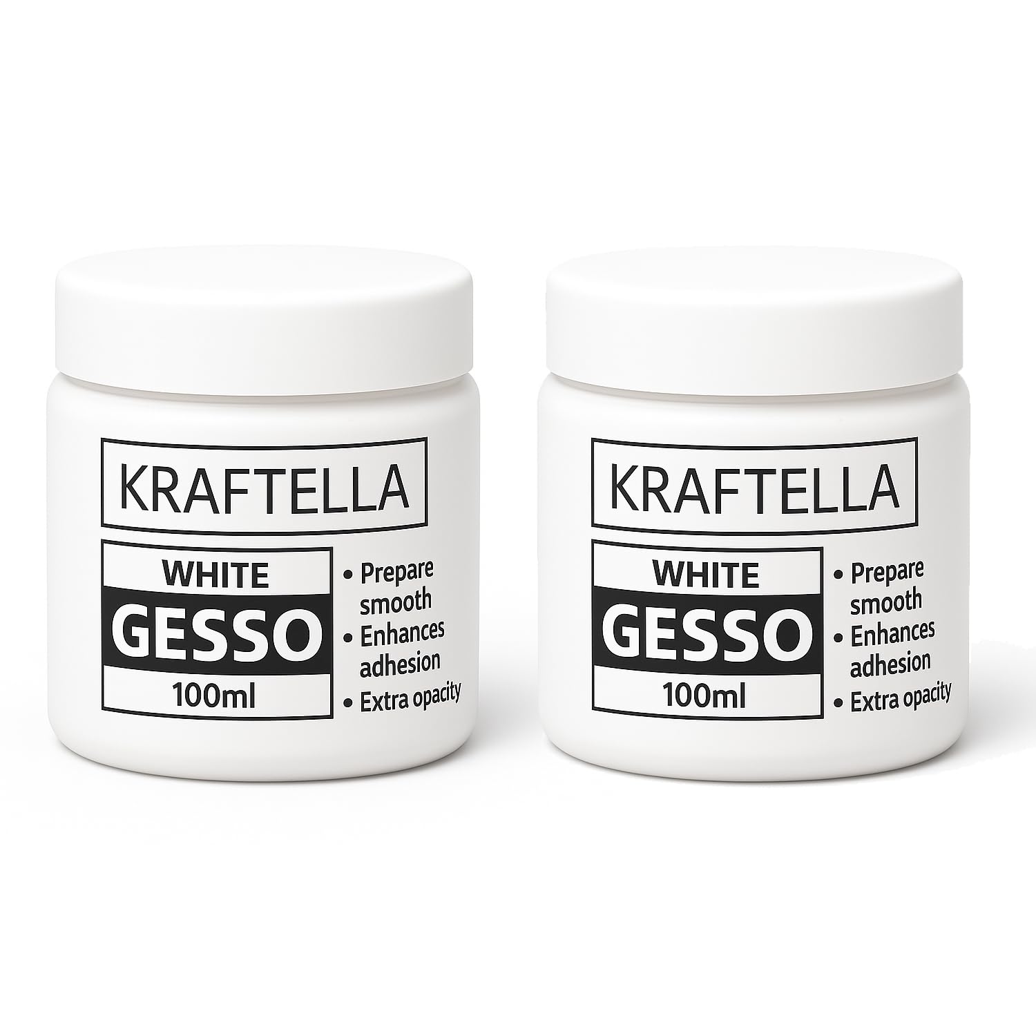 KRAFTELLA White Gesso 2 X 100 ml | Acrylic Gesso Primer for Canvas, Wood, MDF, Paper, Resin | Non-Toxic, Water-Based, Matte Finish | Art & Craft Surface Primer for Painting & Mixed Media (Pack Of 2)