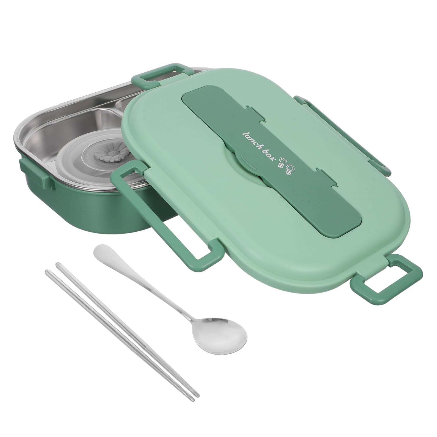 Boîte à Déjeuner Bento 1500ml en Acier Inoxydable Vert, 4 Compartiments
