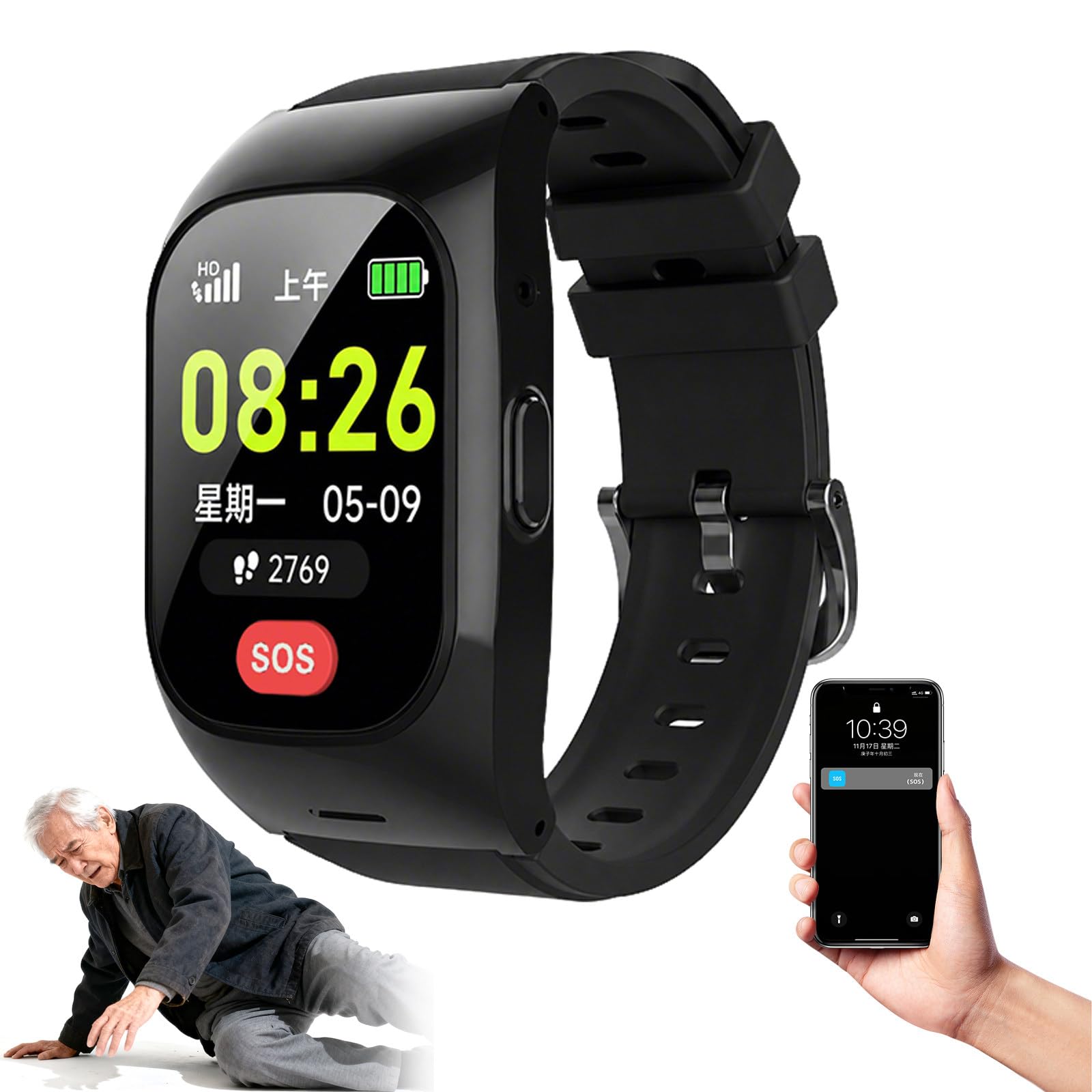 EaThsalL Fall Detection Smartwatch for Seniors GPS Tracking & SOS Alert Emergency Button Location Tracking, and Sound. Dual Reminders for Seniors, Setting up 15 members Screen
