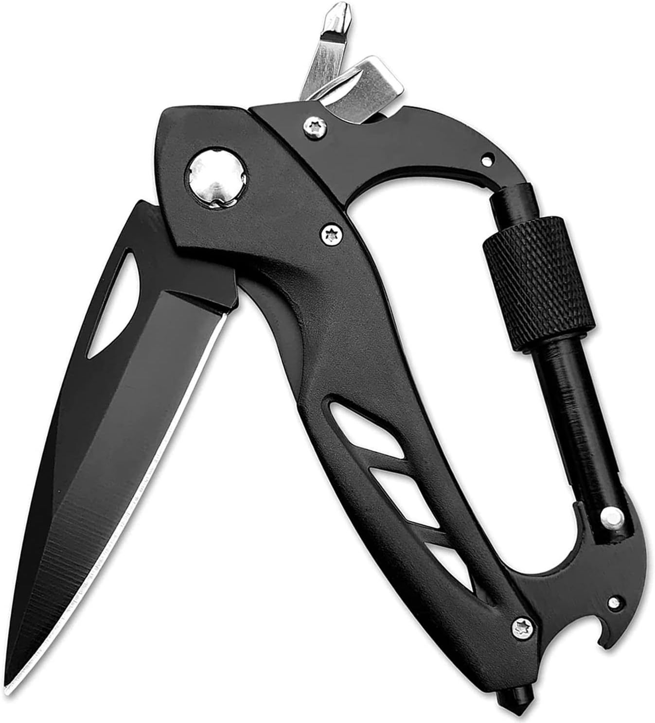 GUIGUZI Multitool, 6 in 1 Edelstahl Karabiner Schlüsselanhänger Multitool Werkzeug mit