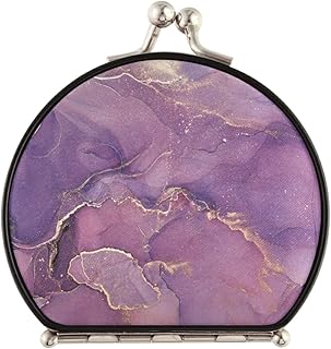 Purple Gold Mixing acrylic paints Modern Art Marble Ink Color Marbling Compact Makeup Mirror, Twin-Sided Cosmetic Mirror with 2 x 1x Magnification, Buckle Folding Mini Pocket Portable Hand Mirror